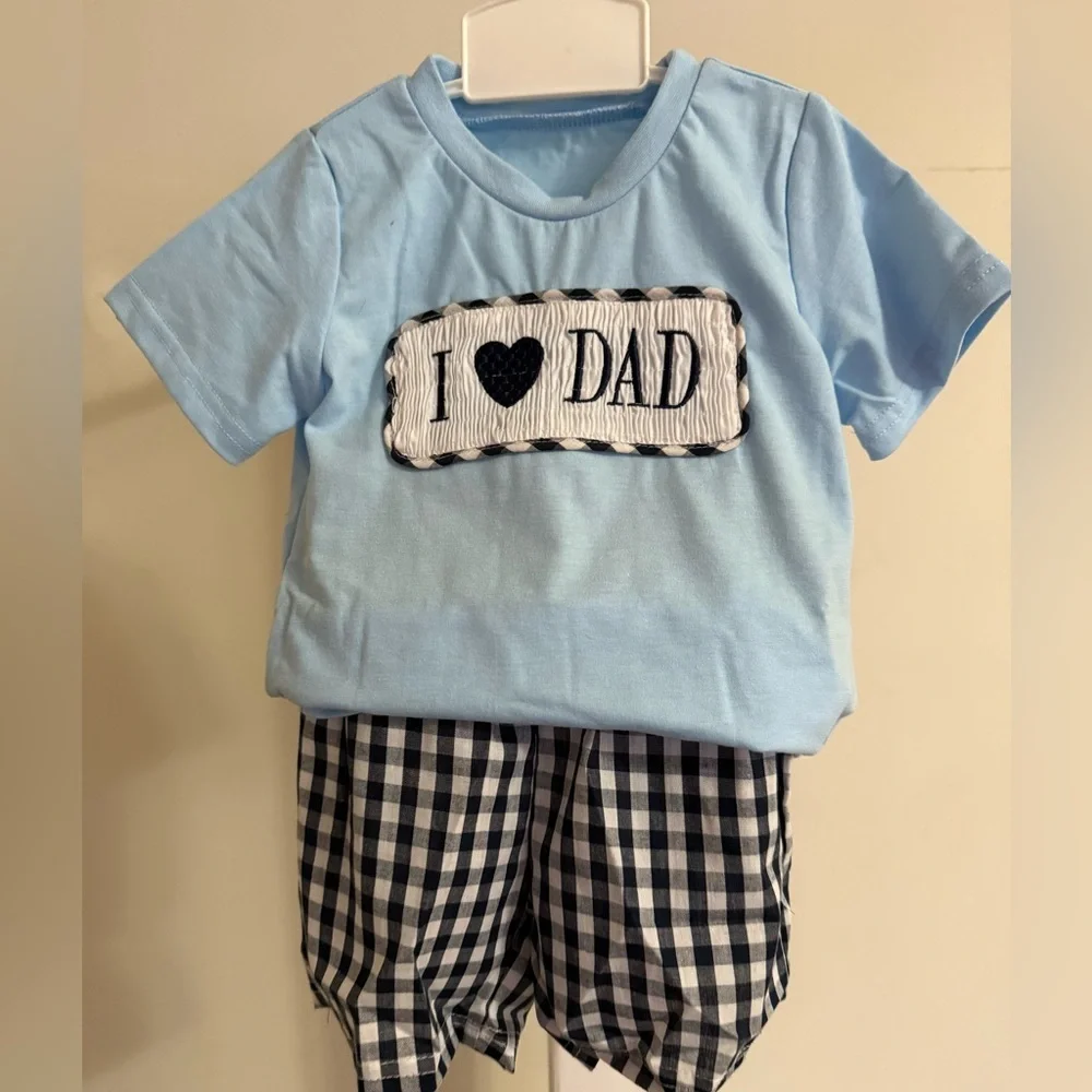 New Smocked I Love Dad Short Set - Size 18-24 months
